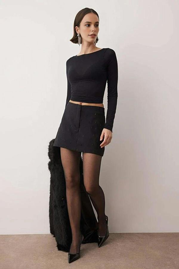 WOVCOR Low Waist Stone Printed Woven Short Skirt