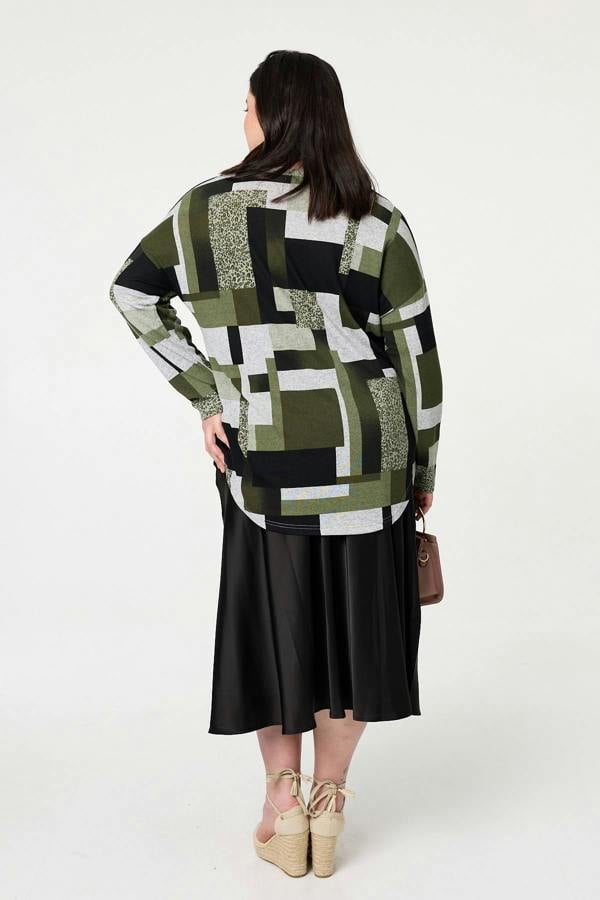 Green | Curve Printed Long Sleeve Relaxed Top