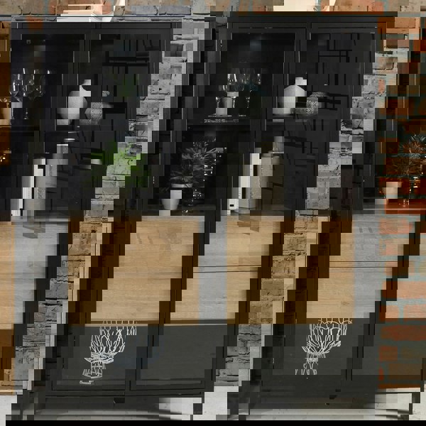 Furniture To Go High Rock Extra Wide Display Cabinet in Matt Black/Riviera Oak