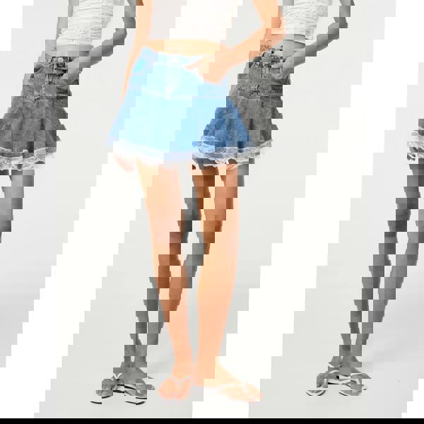 Pink Vanilla Flippy Lace Trim Denim Skirt With Shorts