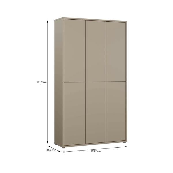 Furniture To Go Alice Springs Tall Shoe Cabinet with 6 Doors Push-to-Open in Taupe