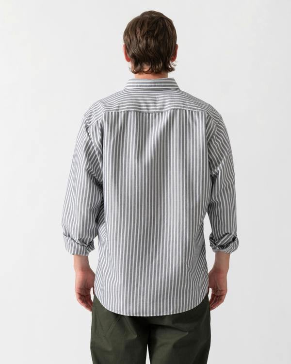 back of model wearing a BOSS Orange Ricoplus Mens Long Sleeve Oxford Shirt in Dark Blue 404