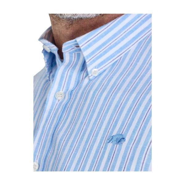 Raging Bull Mens Orleans Stripe Seersucker Short-Sleeved Shirt - Sky Blue - 