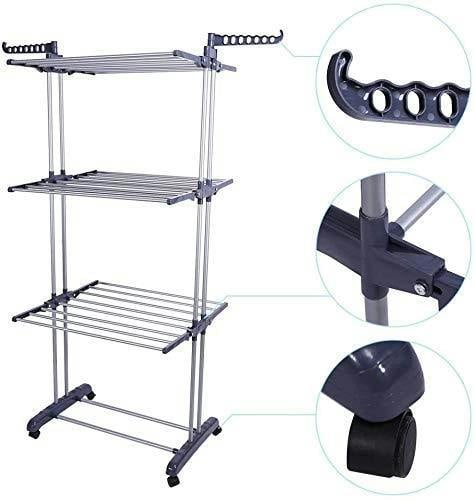 HYGRAD BUILT TO SURVIVE HYGRAD® Clothes Drying Rack 3 Tier Clothes Dryer Stand Foldable Laundry Clothes Rack Organiser UK (Grey)