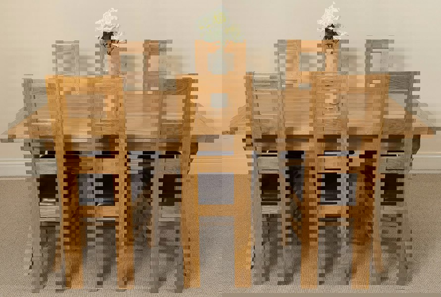 That's Furniture Vermont Cross Leg Oak Extending Dining Table with Yale Oak Chairs