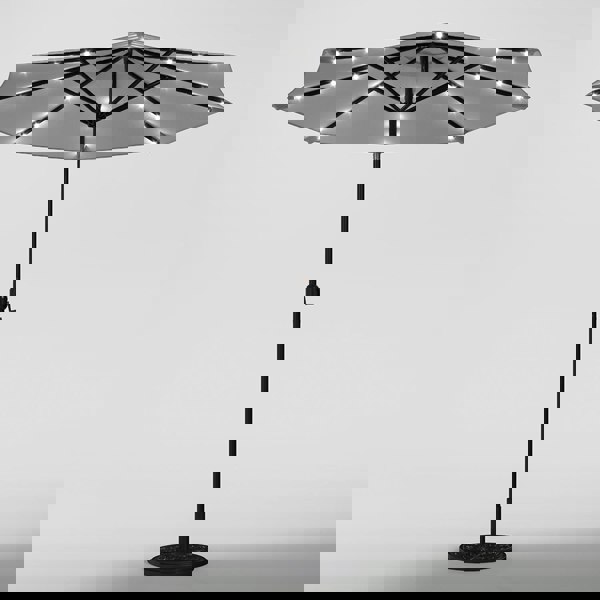 Light Grey 3m Iron Garden Parasol Sun Umbrella With Solar LED Lights Parasols & Rain Umbrellas Living and Home