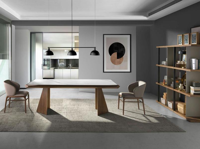 Angel Cerdá Rectangular porcelain marble and walnut dining table 1106