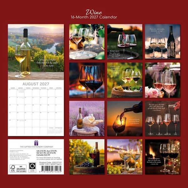 Wine Calendar 2027, Wall Calendars, Month To View, Lifestyle, Gift