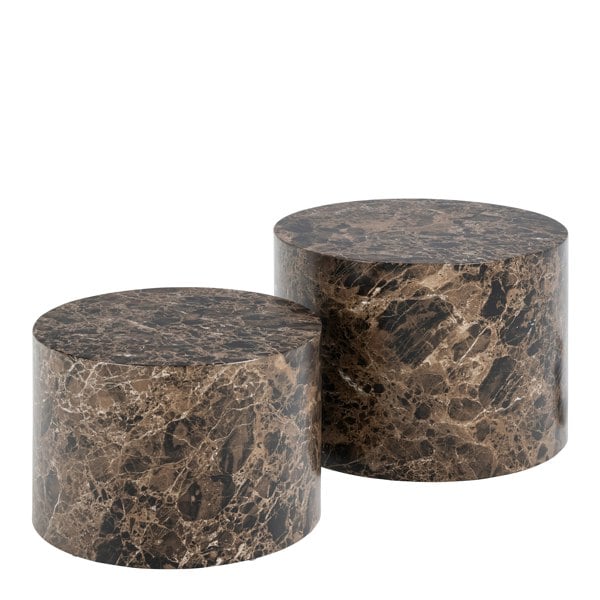 Furniture To Go Dice Round Coffee Table Set of 2 in Brown Marble and Delhi Rough Paper