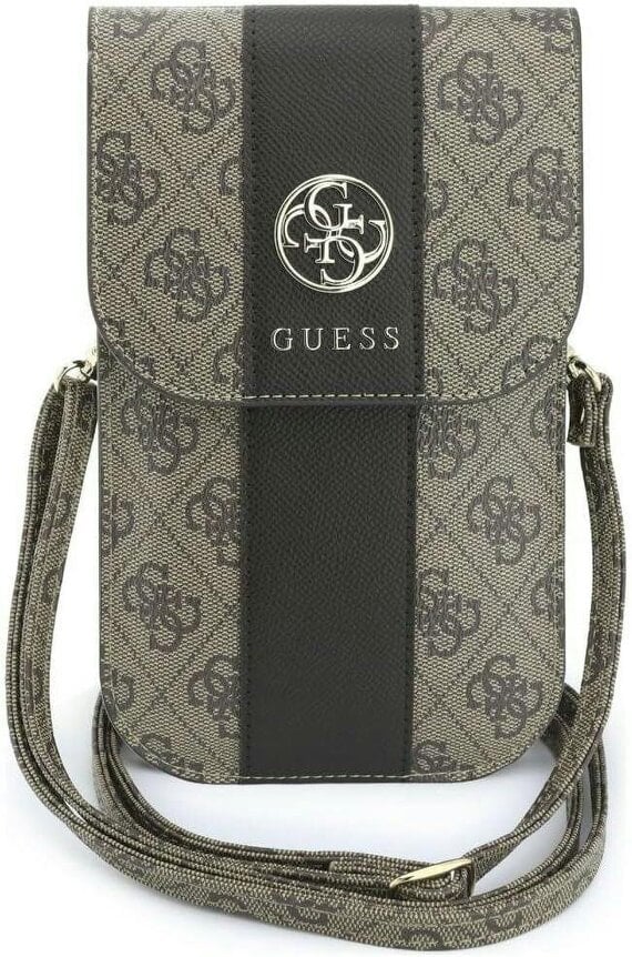 Guess 4G Round Classic Logo Stripes Universal Phone Pouch with Strap Brown - GUWB6PG4S4RW