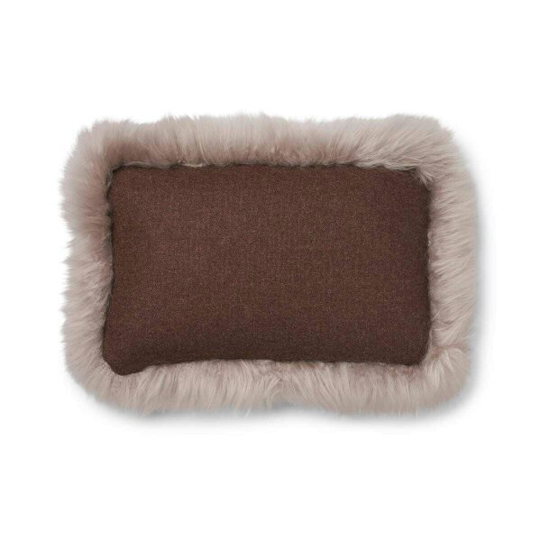 Natures Collection Wool Cushion | Long Wool Trim  | 52x52 cm - Brown/Dove - 34x52 cm