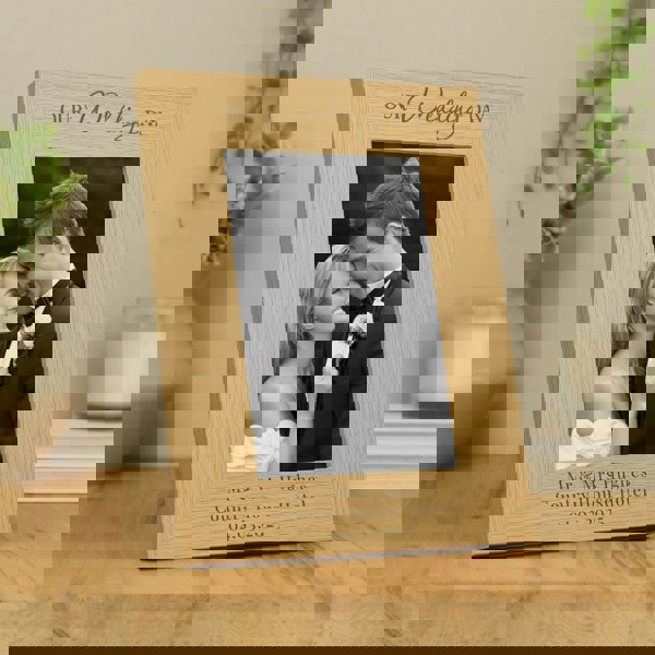 Personalised Memento Company Personalised 'Our Wedding Day' 5x7 Oak Finish Photo Frame