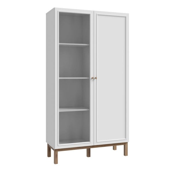 Furniture To Go Wensley Display Cabinet with 1 Door and  1 Glass Door in Light Grey and Oak