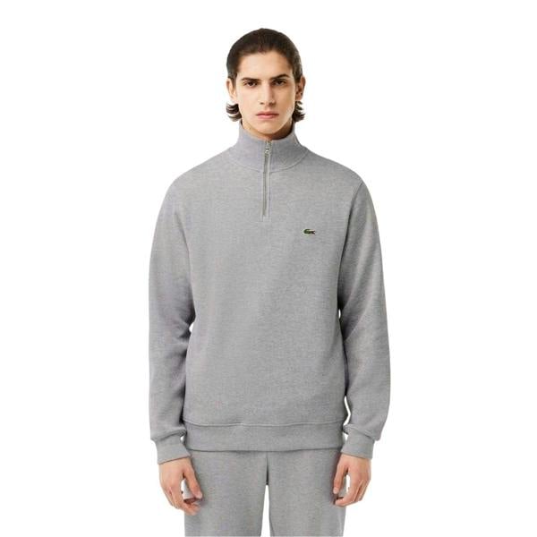 Lacoste Mens Cotton Blend Quarter Zip Sweatshirt - Light - 