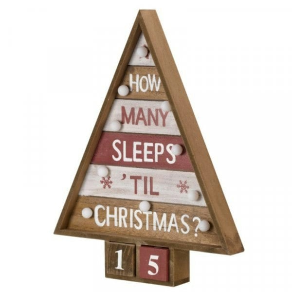Samuel Alexander 42cm Wooden Christmas Countdown Decoration with 10 Warm White LEDs