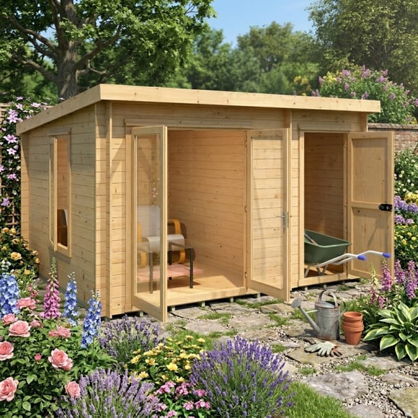 Shire Elm 10Gx12 Multiroom Pent Log Cabin 19mm interlock  Cladding