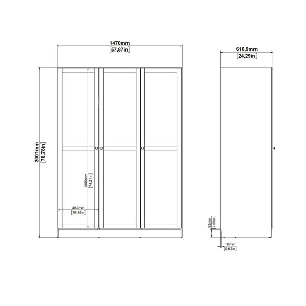 Wyld Haus Cherryfern Natural Oak Wood Wardrobe 3 Frame Doors