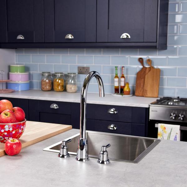 Flode Narvik | Dual Lever 3 Hole Kitchen Tap | Chrome Finish