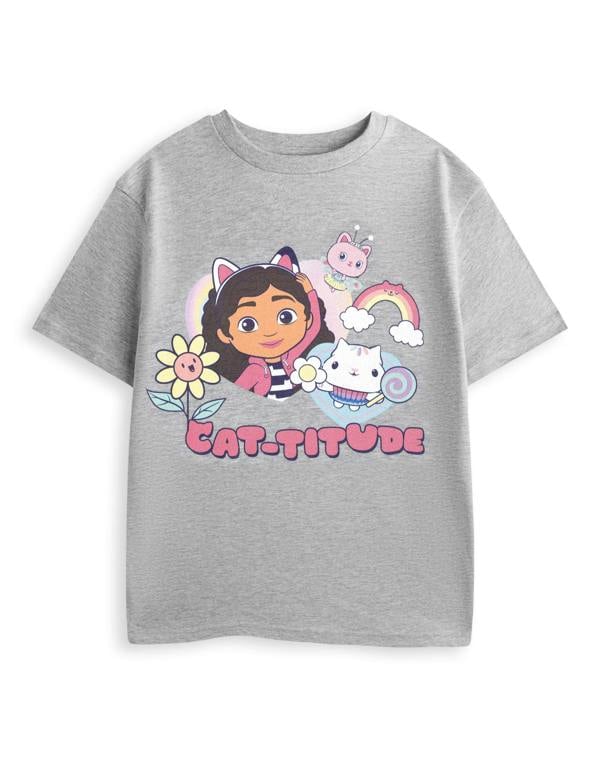 Vanilla Underground Gabby's Dollhouse Girls Grey Cat-titude Short Sleeved T-Shirt