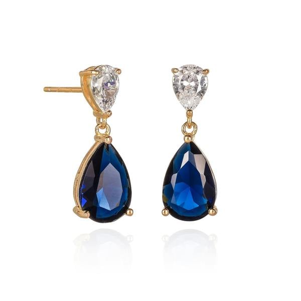 namana Gold Plated 925 Sterling Silver Blue Pear Shaped Drop Earrings For Women