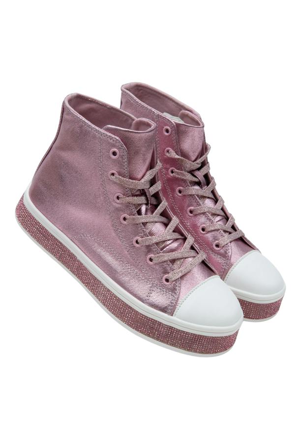Crystal Canvas High Top Trainers Pink, shown from another angle