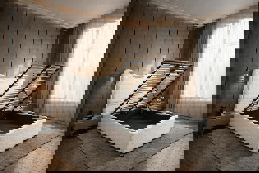 Nexus Mattress Luxury Curved Ottoman Storage Bed Frame with Gas Lift