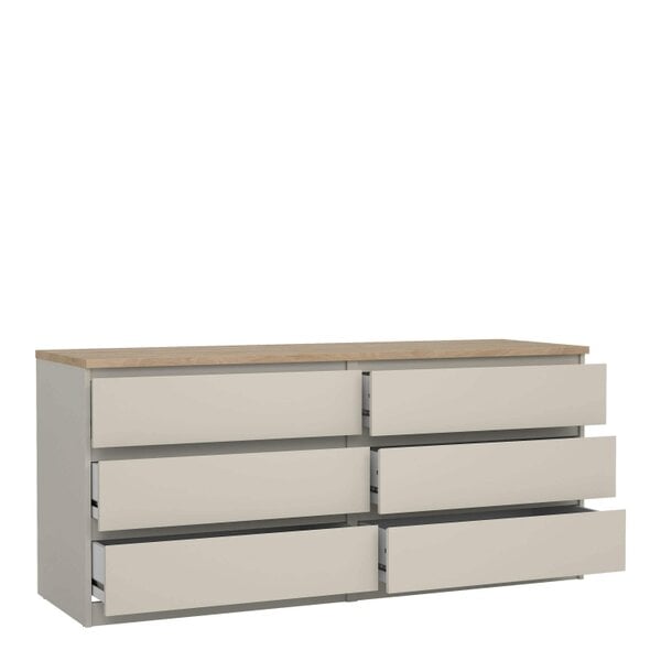 Wyld Haus Budapest Cream and Natural Oak Effect Wide Chest 6 Drawers