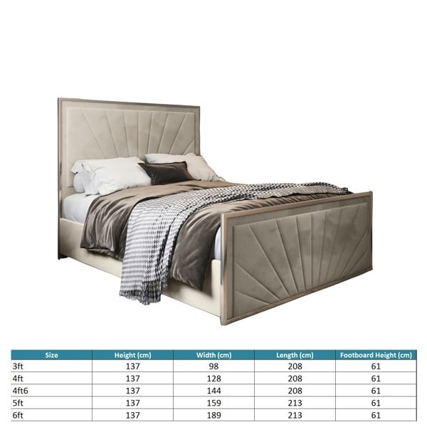Casa Magna Roxy Upholstered Soft Velvet Metal Bed Frame - Cream