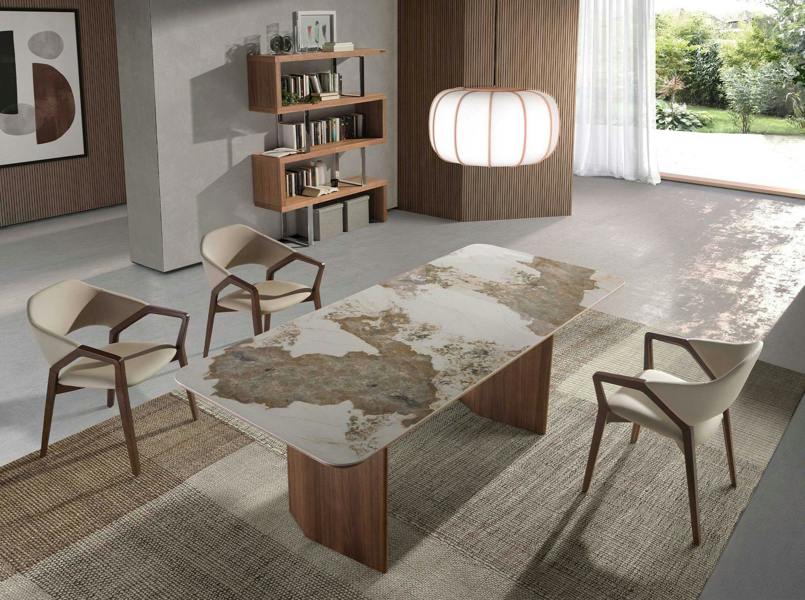 Angel Cerdá Rectangular porcelain marble and walnut dining table 1129