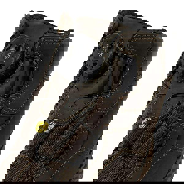 Apache Churchill Mens FIT GO Composite Toe S7S Safety Ankle Boots, close-up of the brown safety boot with a protective lacing system and durable construction.