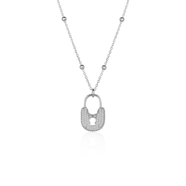 Spero London Lock Pendant Necklace With Beaded Chain Sterling Silver