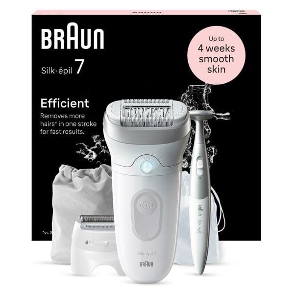 Braun Silk-epil 7,  Epilator For Easy Hair Removal, Lasting Smooth Skin, 7-241, White/Silver