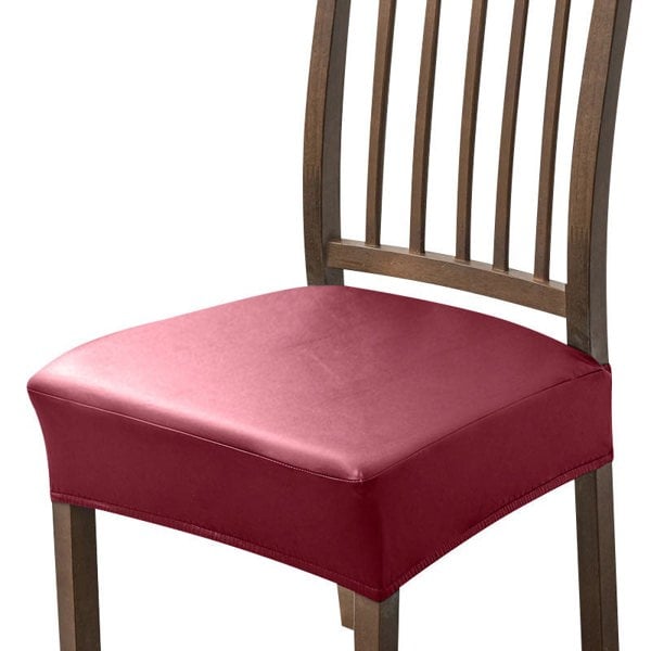 Anyseat Chair Cover Wine Red PU Leather Seat Slipcover Chair Cover for Kitchen Hotel Banquet Dining Living Room