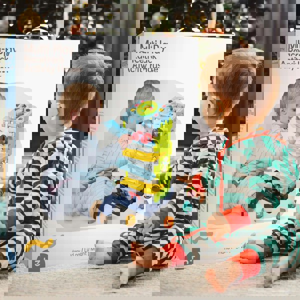 deAO Toys 5-in-1 Multi-Play Racetrack Activity House for Toddlers-Montessori Educational Toy with Shape Sorter, Monkey Climber