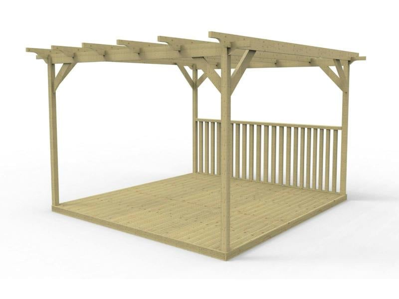 Arbor Garden Solutions Square Pergola And Decking Kit With One Side Balustrade