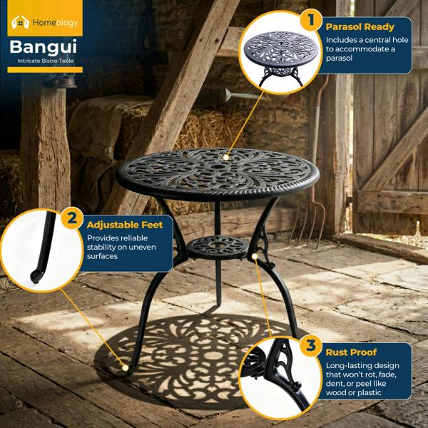 Homeology BANGUI Black Garden and Patio Cast Aluminium Bistro Table