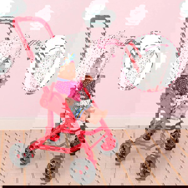 deAO Toys Baby Doll Stroller Set Pushchair Doll Playset with Soft Smooth 13 Inch New-born Realistic Doll Great Nurturing Nursery Role Play Set