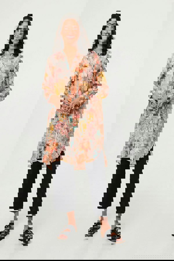 Orange | Abstract Long Sleeve Short Shirt Dress
