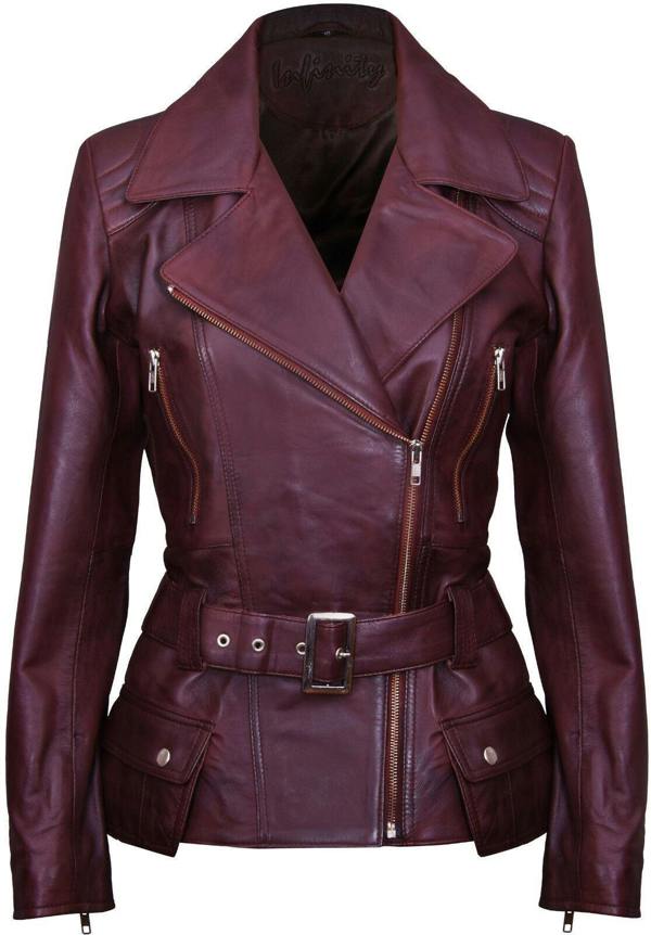 Infinity Leather Womens Long Leather Biker Jacket-Quito