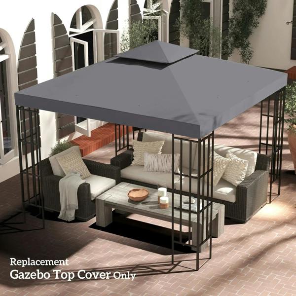 Deep grey double-tier gazebo top cover installed over patio seating