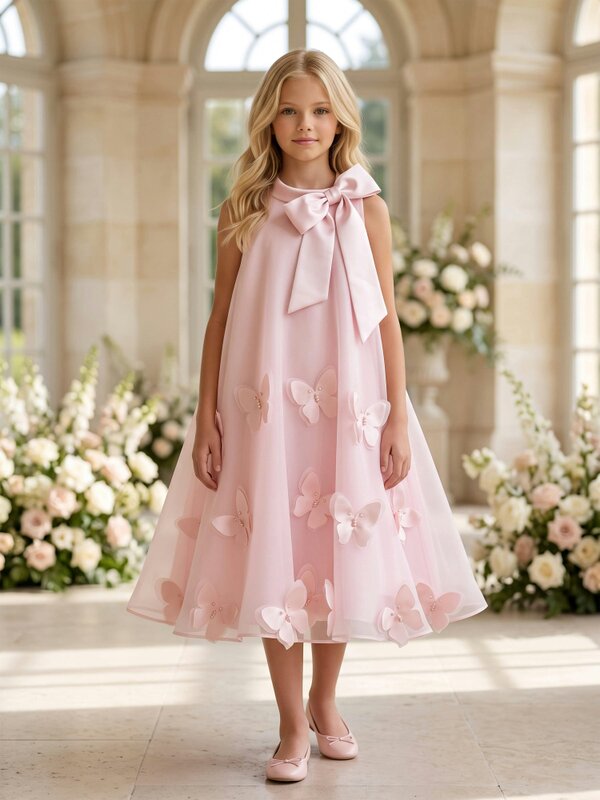 DRESS & Fleur Girls Sleeveless Chiffon Butterfly Dress in Pink