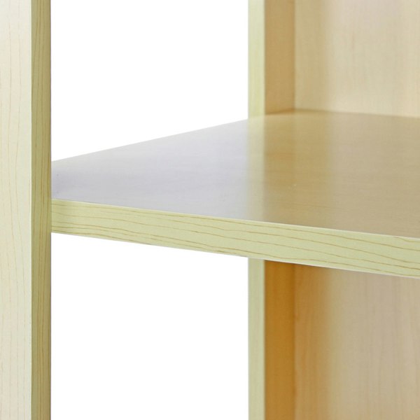 Fusion Maple Shop Counter features smooth, light maple finish with clean lines, showcasing sturdy shelves for retail display