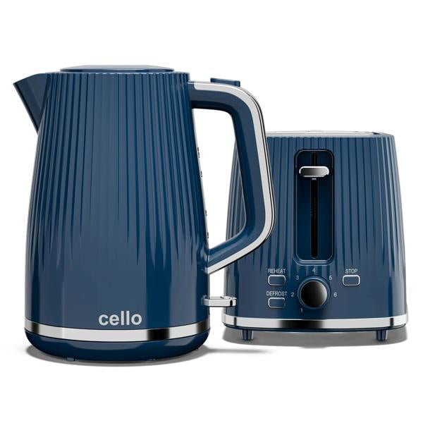 Cello Breakfast Bundle - Textured Kettle + 2 Slice Toaster - Blue