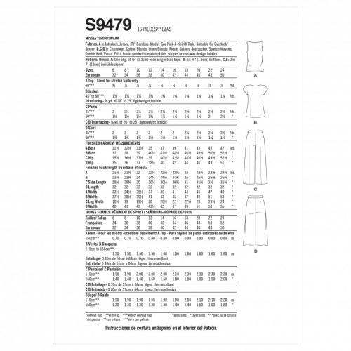 Simplicity Sewing Pattern 9479, Tops, Trousers for Women, H5 (6-8-10-12-14) - Easy