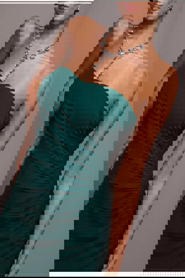 Scuba Crepe Bandeau Maxi With Diamante Necklace - Emerald Green DR4271