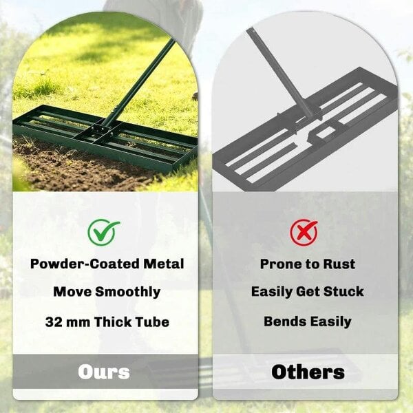 Lawn Levelling Rake, 76 x 26 cm Lawn Leveller Lute with 169 cm Handle for Grass Soil Sand Yard Golf Course