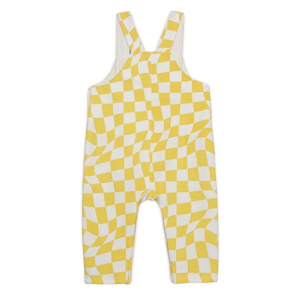 Mini Cuddles Baby Boys Checked Dungaree Set With Bunny Applique, Yellow