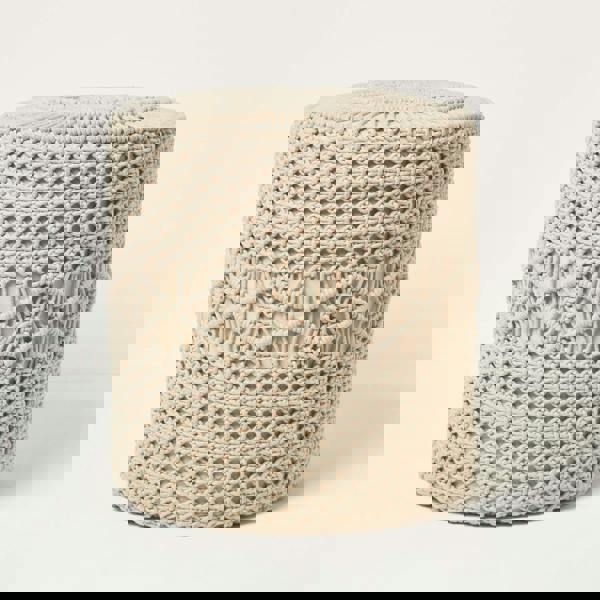 HOMESCAPES Astrid Natural Macrame Pouffe - 42 cm Tall