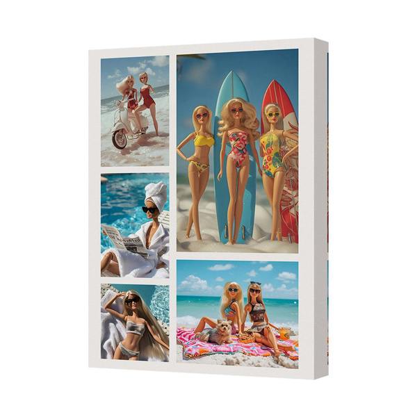 Benjamin Tate Design Canvas Wall Art Collage Beach Scene With Surfers And Sunbathing Women
