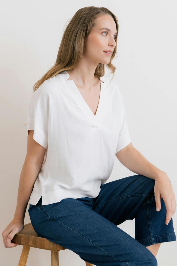 Lily & Me Orchard Linen Blend Shell Top White